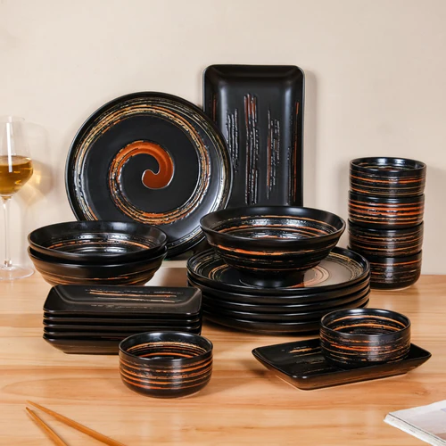 Black Exotic 22-Piece Ceramic Dinner Set
