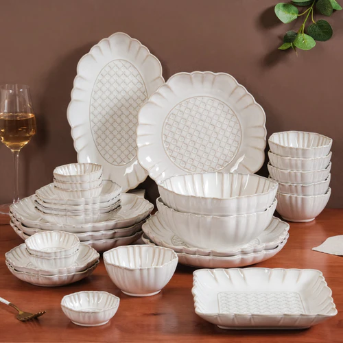 White Stoneware Design 28-Piece Dinner Set