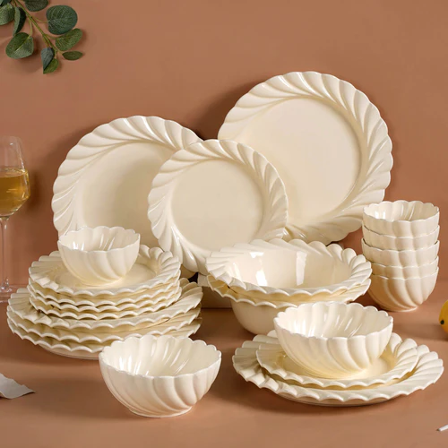 22 Piece Scallop Cream Luxury Dinner Set