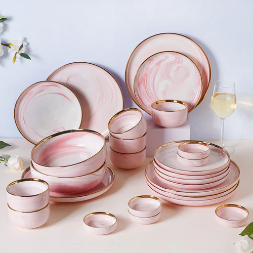 Pink Marble 26 Piece Dinnerware